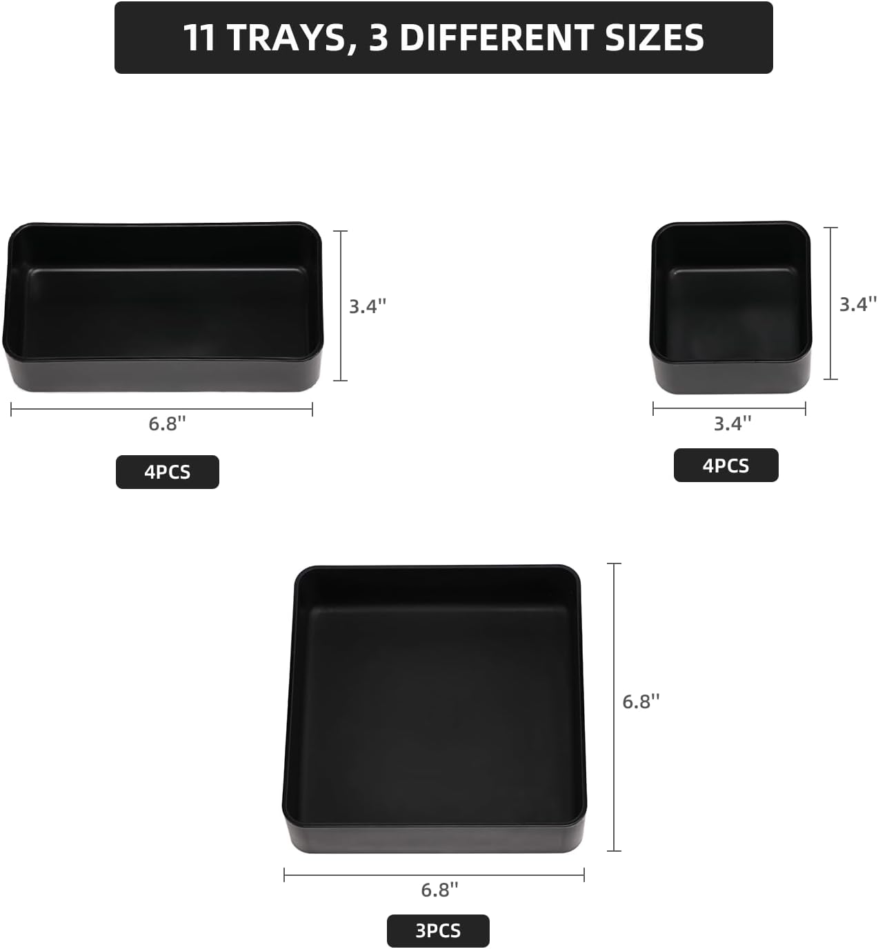 11-Piece Stackable Drawer Organizer Set, Multi-size Desk Drawer Organizer Trays Vanity Storage Bins for Storing Makeup, Stationery, Utensils in Bathroom Dresser, Office and Kitchen