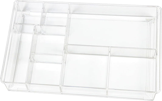 8-Section Clear Drawer Organizer, Large Acrylic Drawer Divider Tray for Desk,Bathroom,Office Makeup,Junk, Plastic Drawers Organizer 13.7" x 8.7" x 2" (8-Section)