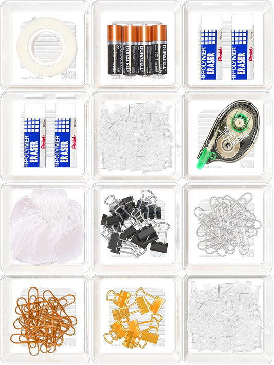 Simple Houseware Clear Drawer Organizer for Office Bin Desk Storage, 3.25"x 3.25", 12 Packs