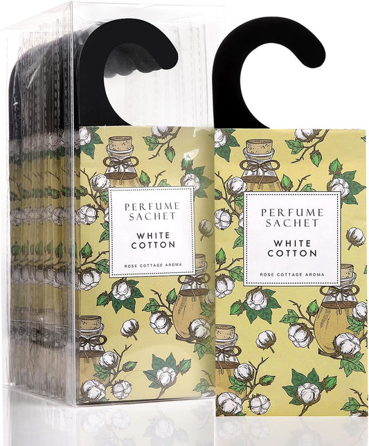 ROSE COTTAGE Large 12 Packs White Cotton Hanging Closet Deodorizer Air Freshener Long Lasting Scented Sachets Smell Goods for House
